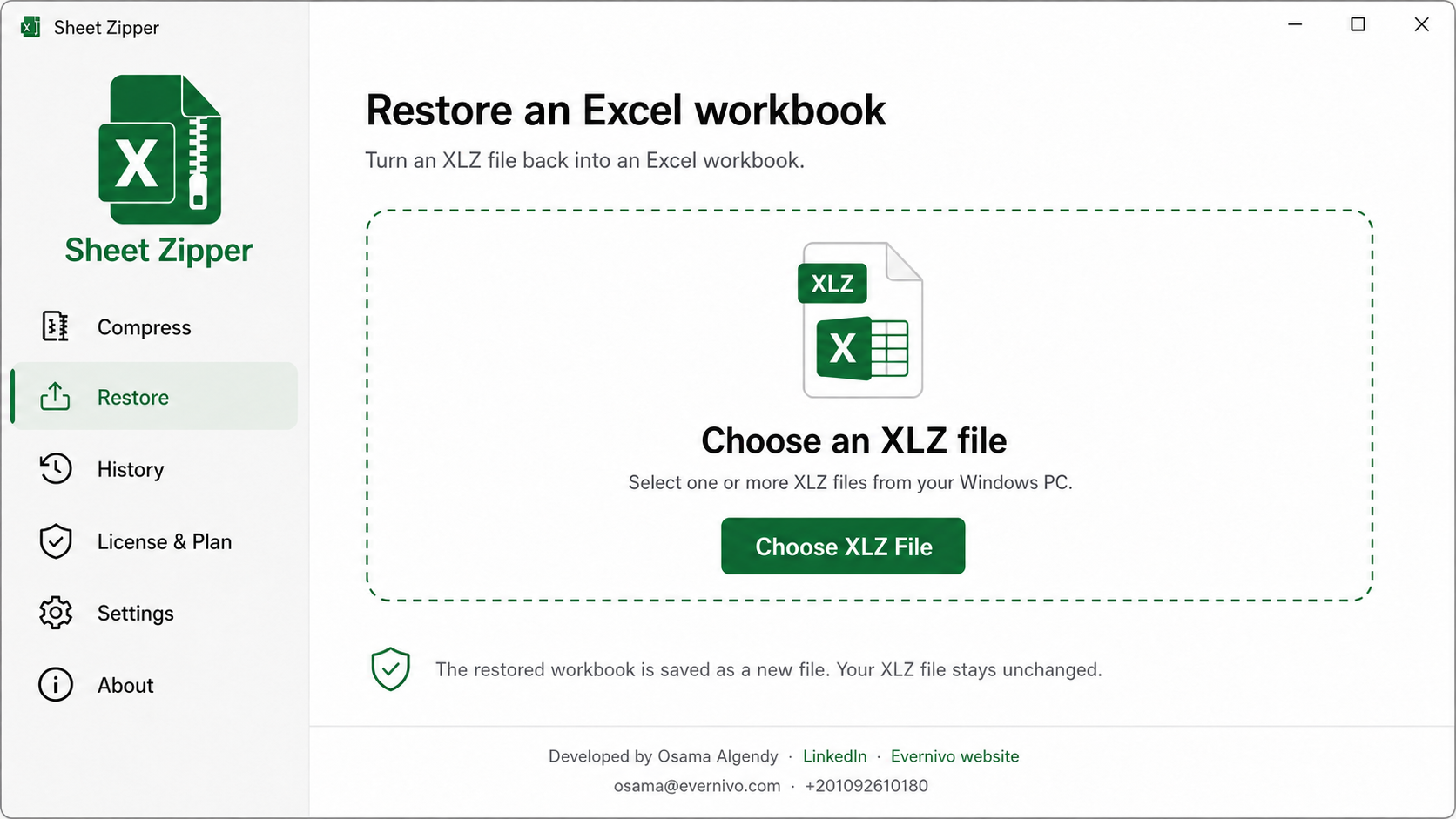Sheet Zipper restore workspace